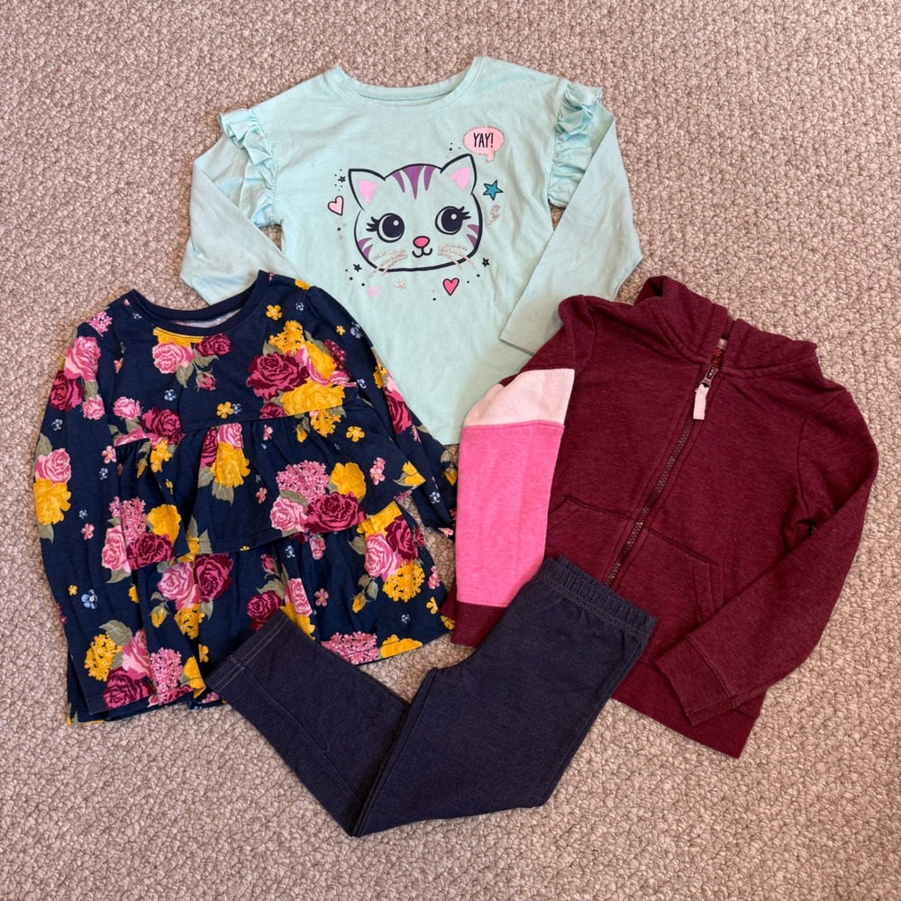 Girls Clothing Lot 4pc Garanimals Cat & Jack Size 5T Hoodie Tops Leggings Bundle